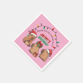 Capybara Pink Christmas Holiday Birthday Serviette (Ecke)