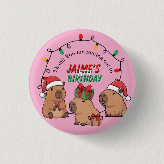 Capybara Pink Weihnachten Geburtstag Button (Vorderseite)