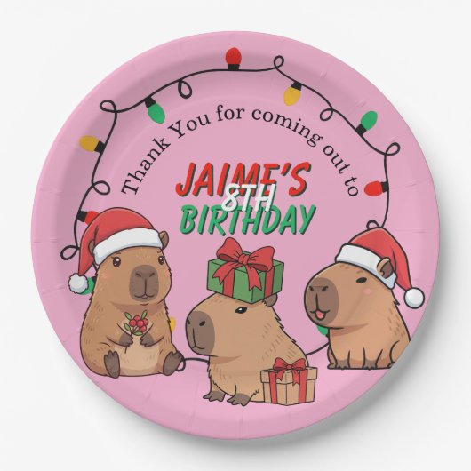 Capybara Pink Weihnachten Geburtstag Pappteller (Vorderseite)