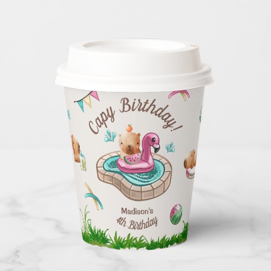Capybara Pool Geburtstagsparty Pappbecher (Vorderseite)