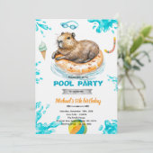 Capybara-Poolparty-Geburtstags-Einladung Einladung (Stehend Vorderseite)