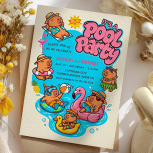 Capybara-Poolparty Lebendige Sommer 1. Geburtstag Einladung