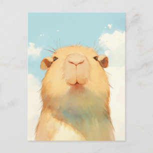 Capybara-Porträt mit sonnig blauem Himmel und Wolk Postkarte