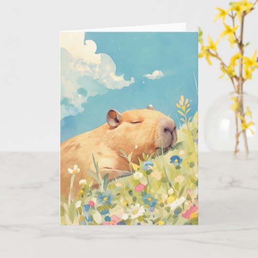 Capybara Power Nickerchen Karte (Gelbe Blume)