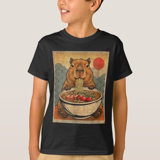 Capybara Ramen Japanese Funny Graphic Kawaii Anime T-Shirt (Vorderseite)