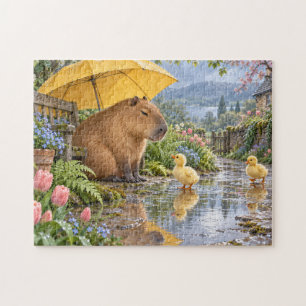 Capybara-Regen-Gartenbank-Illustration Puzzle