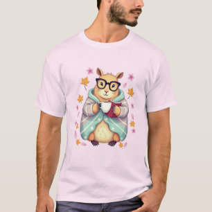 Capybara Riding a Book and Drink Coffee Cherry T-Shirt