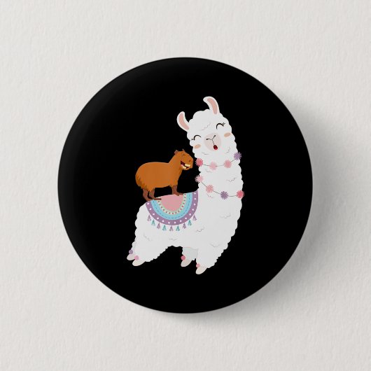 Capybara Riding Llama Funny Capybara Niedliches Ge Button (Vorderseite)