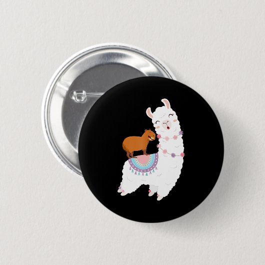 Capybara Riding Llama Funny Capybara Niedliches Ge Button (Vorne & Hinten)