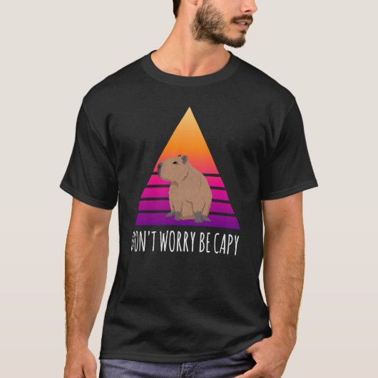 Capybara Rodent Dont Worry Capy Retro Sunset Vinta T-Shirt (Vorderseite)
