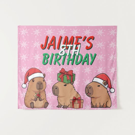 Capybara Rosa Weihnachtsfeier Geburtstag Wandteppich (Vorderseite (Horizontal))