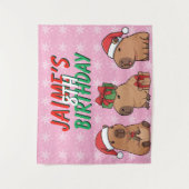 Capybara Rosa Weihnachtsfeier Geburtstag Wandteppich (Vorderseite)