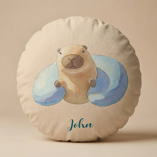 Capybara Round Pillow – for Little Capybara Fans Rundes Kissen