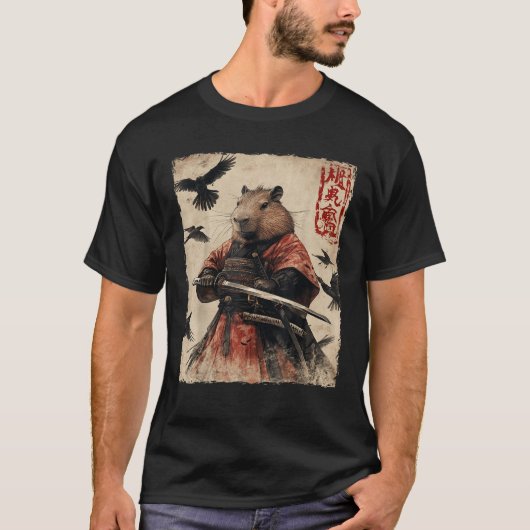 Capybara Samurai Graphic Japanese Warrior Anime T-Shirt (Vorderseite)
