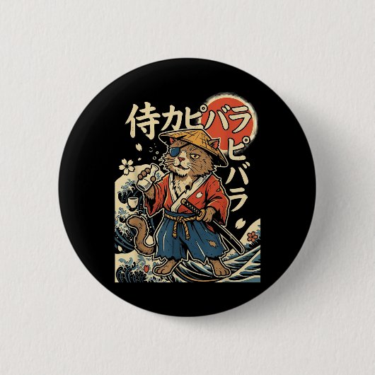 Capybara Samurai Katze japanische Ästhetik Ukiyo-e Button (Vorderseite)