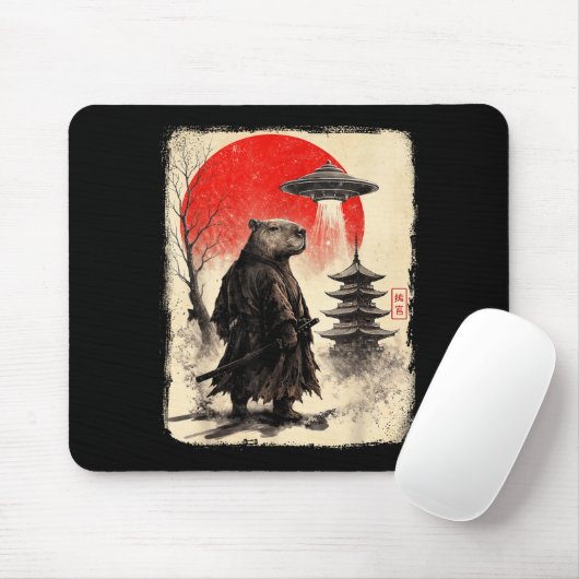 Capybara Samurai Retro Ufo Japanese Warrior Tenshu Mousepad (Mit Mouse)