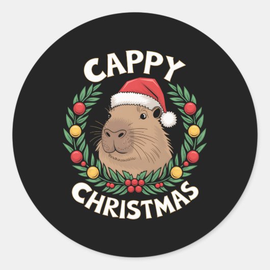 Capybara Santa Clause Weihnachten Funny Cappy Chri Runder Aufkleber (Vorderseite)