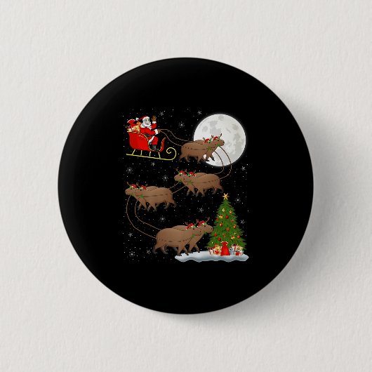 Capybara Santa Sleigh Flying Funny Magical Christm Button (Vorderseite)