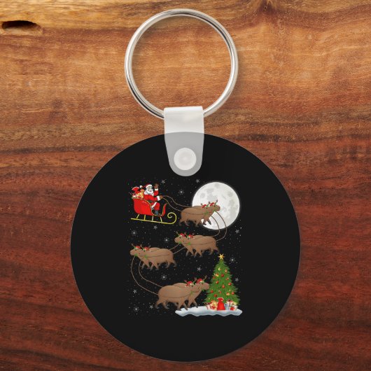 Capybara Santa Sleigh Flying Funny Magical Christm Schlüsselanhänger (Vorderseite)