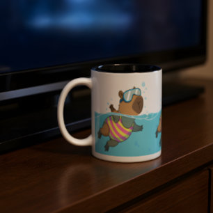 Capybara-Schwimmer-Tasse Süße schwimmbadthematis Zweifarbige Tasse