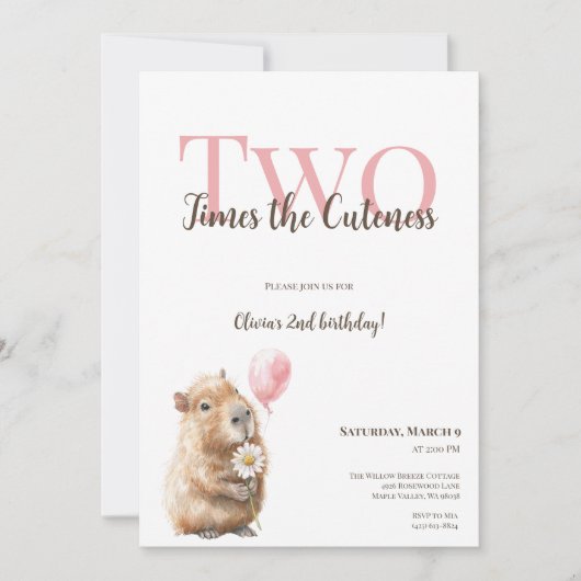 Capybara Second Birthday Invitation • Woodland Gir (Vorderseite)