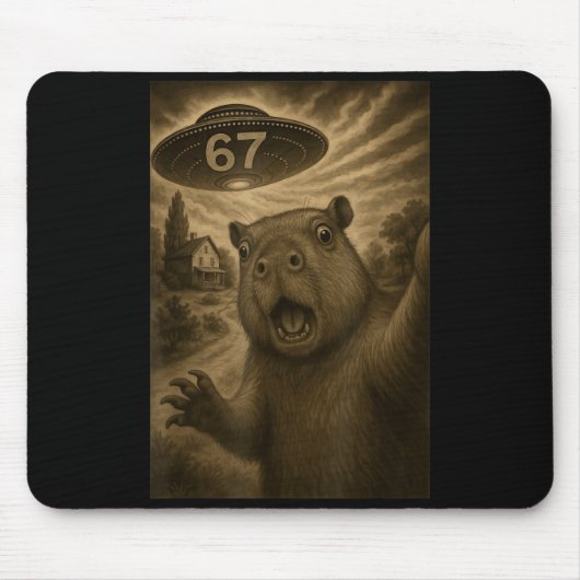 Capybara Selfie 67 Meme Six Seven Funny Ufo Mousepad (Vorne)