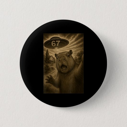 Capybara-Selfie 67 Meme Six Seven Lustiges Ufo Button (Vorderseite)
