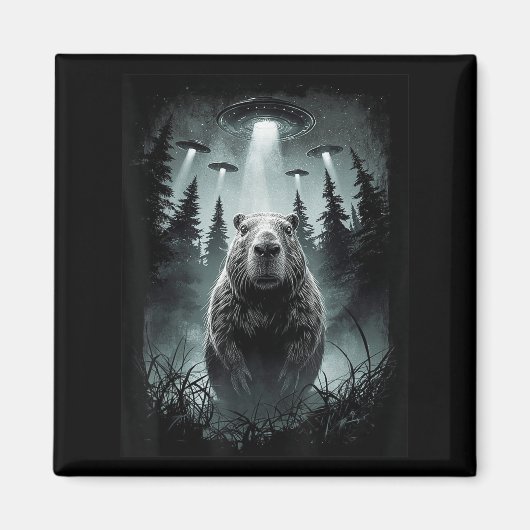Capybara Selfie mit Alien Ufo Funny Capybara Gesch Magnet (Vorne)