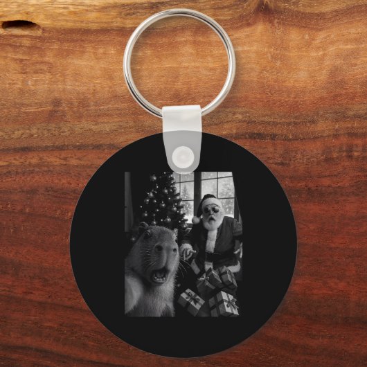 Capybara Selfie With Santa Funny Capybara For Men  Schlüsselanhänger (Vorderseite)