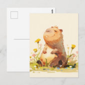 Capybara sitzt im gelben Wildblumengarten Postkarte (Vorne/Hinten)