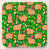 Capybara Sketch mit Frühlingsblumen auf Grün Getränkeuntersetzer (Vorderseite)