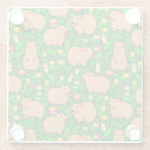 Capybara Sketch mit Frühlingsblumen auf Grün Glasuntersetzer (Rückseite)