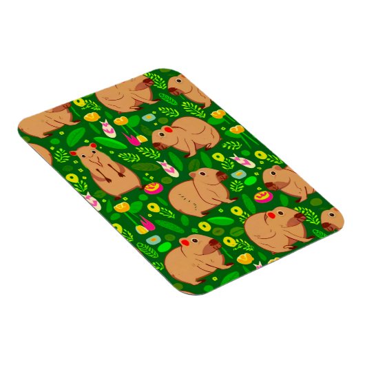 Capybara Sketch mit Frühlingsblumen auf Grün Magnet (Rechte Seite)