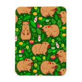 Capybara Sketch mit Frühlingsblumen auf Grün Magnet (Vertikal)