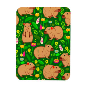Capybara Sketch mit Frühlingsblumen auf Grün Magnet