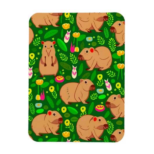 Capybara Sketch mit Frühlingsblumen auf Grün Magnet (Vertikal)