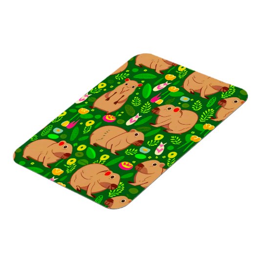 Capybara Sketch mit Frühlingsblumen auf Grün Magnet (Linke Seite)