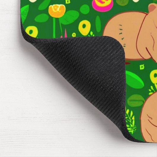 Capybara Sketch mit Frühlingsblumen auf Grün Mousepad (Ecke)