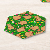 Capybara Sketch mit Frühlingsblumen auf Grün Untersetzer (angewinkelt)