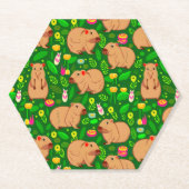 Capybara Sketch mit Frühlingsblumen auf Grün Untersetzer (Vorderseite)