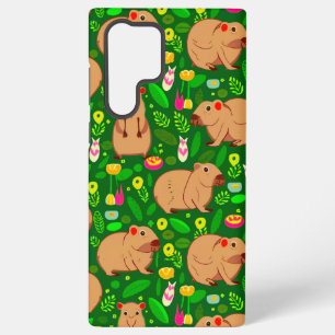 Capybara-Skizze mit Frühlingsblumen auf Grün Samsung Galaxy Hülle