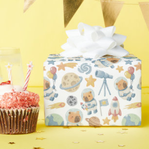 Capybara Space Muster Wrapping Paper Roll Geschenkpapier