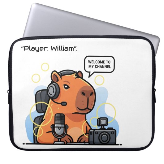 Capybara Streamer Laptop Sleeve – Custom Name or C (Vorderseite)
