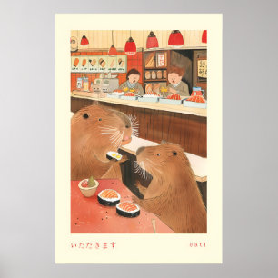 Capybara Sushi Poster Itadakimasu Japanisches Esse