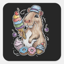 Capybara Süßigkeiten Donuts Kuchen Bonbons Quadratischer Aufkleber