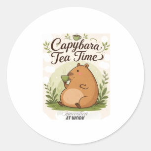 Capybara-Teatime Süße Capybara trinkt Tee Spaß Runder Aufkleber