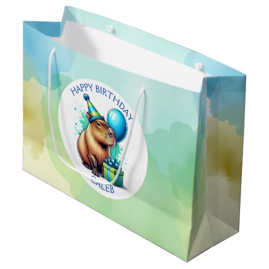  Capybara Themed Boy's Birthday Party Personalized Große Geschenktüte (Vorderseite Schrägansicht)