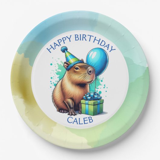  Capybara Themed Boy's Birthday Party Personalized Pappteller (Vorderseite)