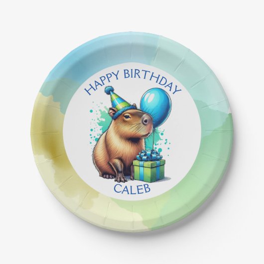  Capybara Themed Boy's Birthday Party Personalized Pappteller (Vorderseite)