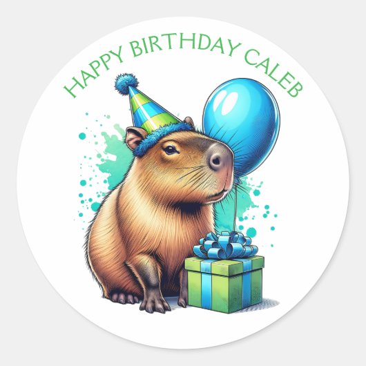  Capybara Themed Boy's Birthday Party Runder Aufkleber (Vorderseite)